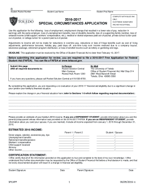 B2016b-2017 special circumstances application - University of Toledo - utoledo