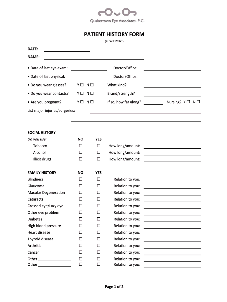 Fillable Online quakertowneyeassociates PATIENT HISTORY FORM Quakertown Eye Associates