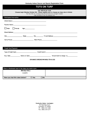 Kentucky Indoor Soccer and Sports Registration Form TOTS