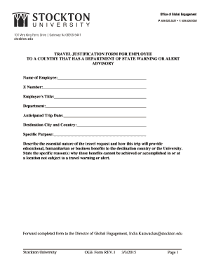 Write up form pdf - FacultyStaff bJustification Formb - Stockton University - intraweb stockton