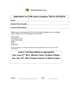 Fillable Online Ccmacademy Co Application For Ccm Junior Academy Trial For 2014 Ccm Academy Ccmacademy Co Fax Email Print Pdffiller