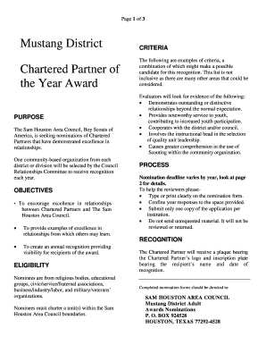 Employee status change form pdf - Chartered Partner of the Year Award - Sam Houston Area Council - mustang shac