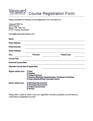 Course Registration Form - Vanguard Emergency Management