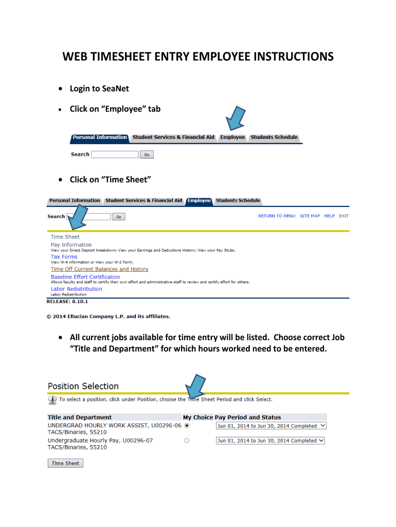 Fillable Online WEB TIMESHEET ENTRY EMPLOYEE INSTRUCTIONS Fax Email Print - pdfFiller