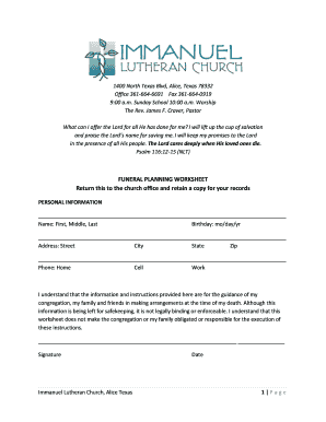 fillable funeral planning worksheet free edit print download