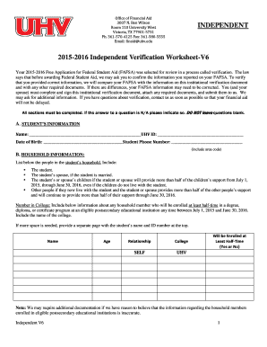 Independent Verification Worksheet V6 2015-16 - University of