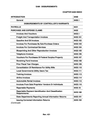 SAM DISBURSEMENTS CHAPTER 8400 INDEX INTRODUCTION 8400 General 8400 - documents dgs ca