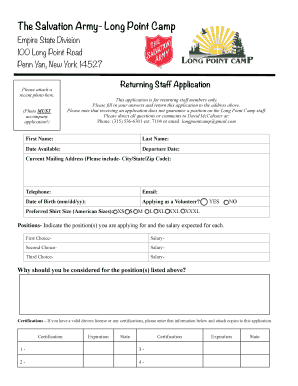 Returning Staff Application