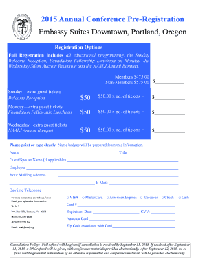 2015 Annual Conference PreRegistration Embassy Suites Downtown, Portland, Oregon Registration Options Full Registration includes all educational programming, the Sunday Welcome Reception, Foundation Fellowship Luncheon on Monday, the