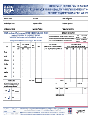 BPROTECHb WEEKLY TIMESHEET WESTERN AUSTRALIA PLEASE HAVE