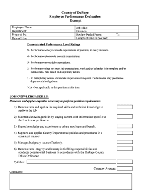 Sample mid year review form with answer pdf - County of bDuPageb Employee Performance Evaluation Exempt