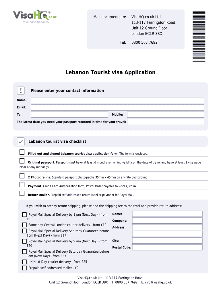 Fillable Online Lebanon Visahq Co Lebanon Visa Application For Citizens Of Belize Lebanon Visa