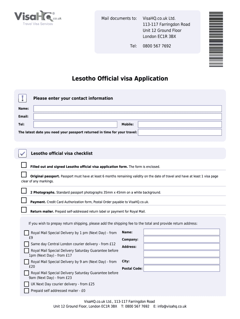 Fillable Online Lesotho Visahq Co Lesotho Official Visa Application Fax Email Print PdfFiller