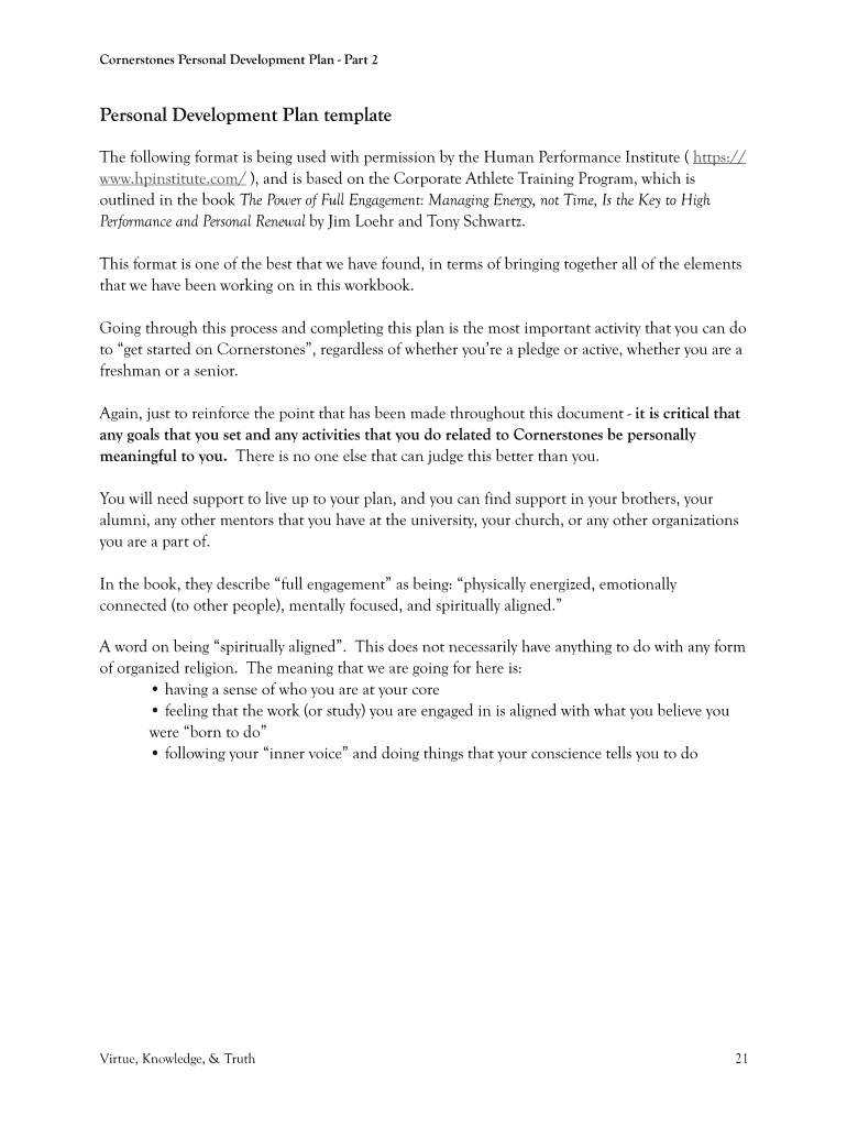 Fillable online cornerstones personal development plan part 2 fax