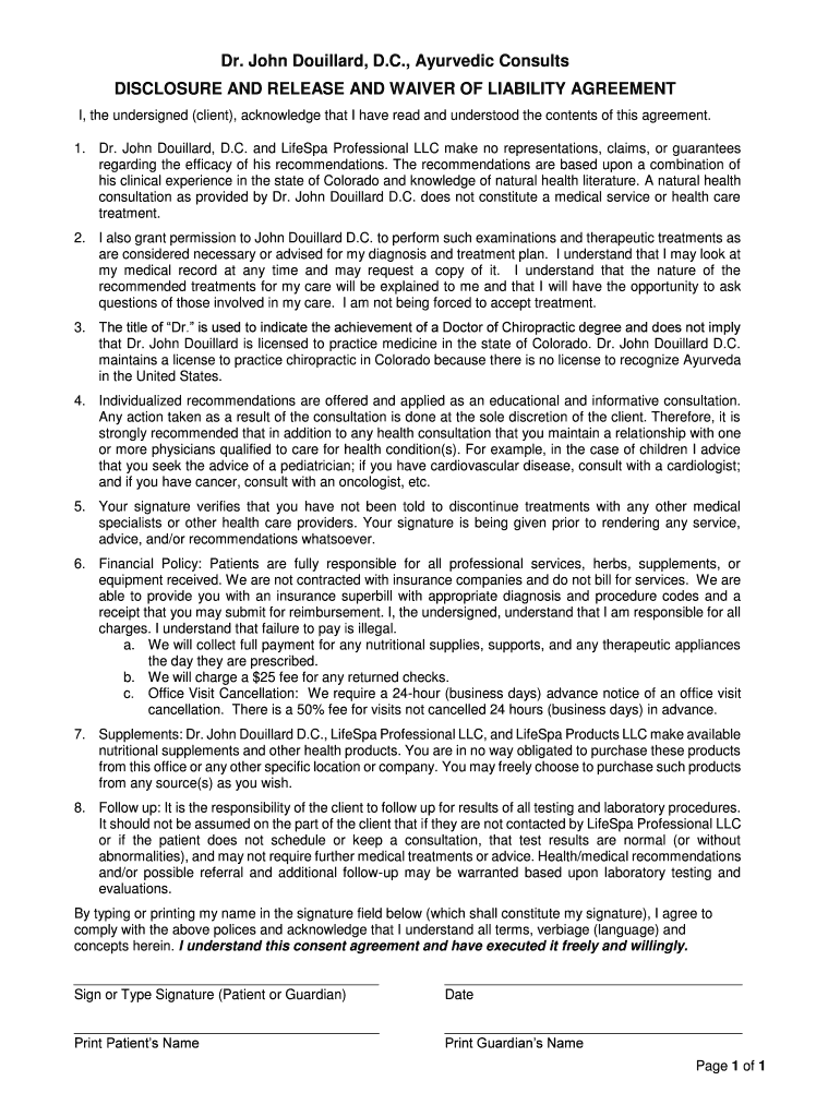 Fillable Online Dr John Douillard DC Ayurvedic Consults DISCLOSURE Fax