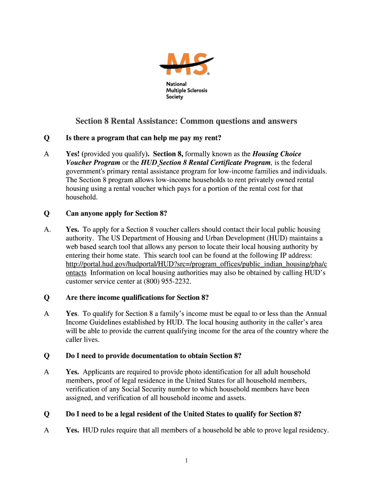 Fillable Online Section 8 Rental Assistance Common questions and