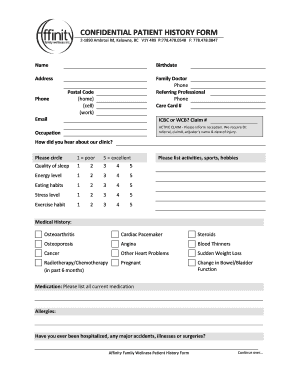 CONFIDENTIAL PATIENT HISTORY FORM - Affinity Family Wellness - affinityfamilywellness