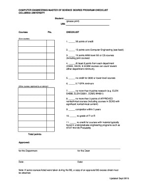 MS Program Checklist - Computer Engineering - Columbia University - compeng columbia