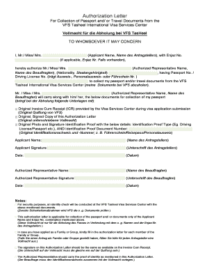 VFS Tasheel International Visa Services Center Vollmacht