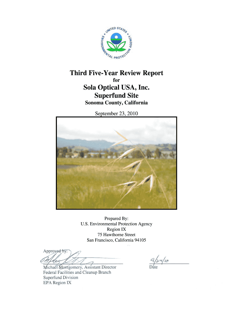 Third Five-Year Review Report for Sola Optical USA Inc Superfund - yosemite epa Preview on Page 1