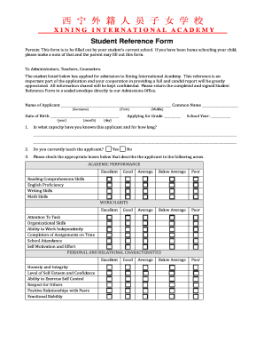 Student Reference Form - Xining International Academy