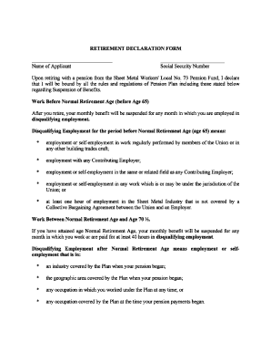 Fillable Online sm73funds RETIREMENT DECLARATION FORMpdf Fax Email ...