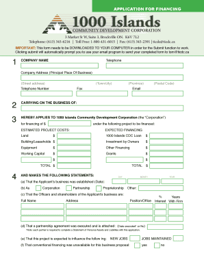 Application for financing - 1000 Islands Community Development ... - ticdc