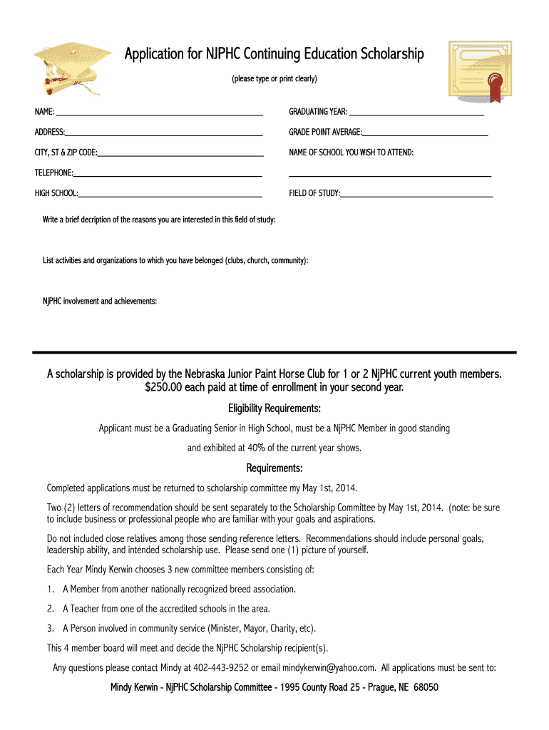 Fillable Online 2014 Scholarship Form Nebraska
