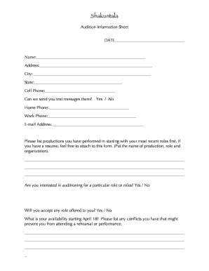 Audition Application sheet - Gateway Dance Theatre - gatewaydance