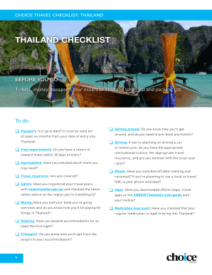 International travel packing checklist pdf - CHOICE TRAVEL CHECKLIST: THAILAND THAILAND CHECKLIST BEFORE YOU GO Tickets, money, passport