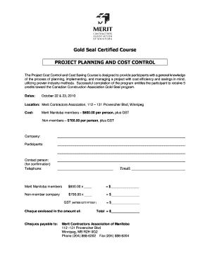 Project Planning and Cost Control Registration Form 2010