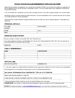 TOTLEY ATHLETICS CLUB MEMBERSHIP APPLICATION FORM - totleyac org