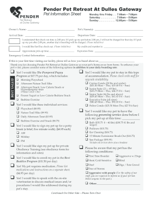 fillable online pet information sheet monday thru friday 700am 700pm