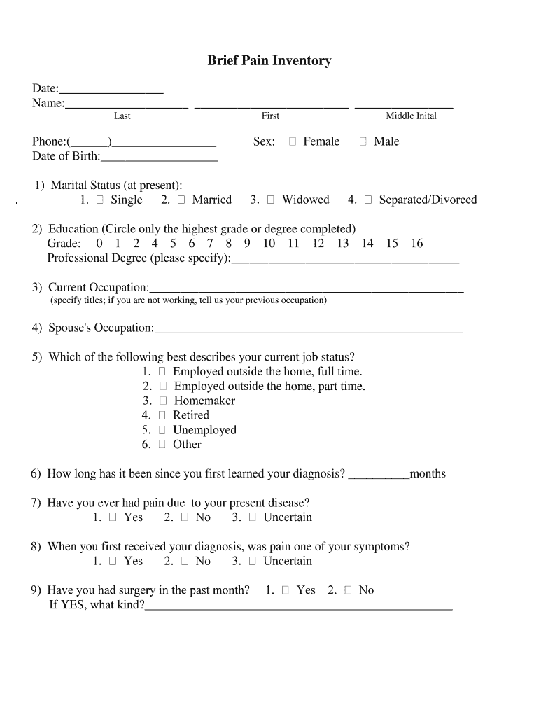 Brief Pain Inventory - bRCIPSb Preview on Page 1