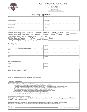 Coaching Application - South Dakota Junior Football