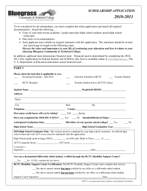 SCHOLARSHIP APPLICATION 20102011 To be considered for all scholarships, you must complete the entire application and attach all required documentation - legacy bluegrass kctcs