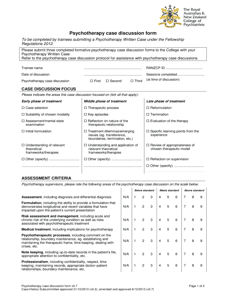 ranzcp psychotherapy case Preview on Page 1.