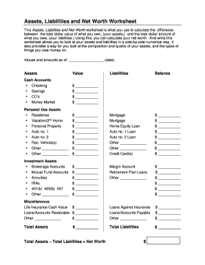 27 Printable Net Worth Worksheet Forms and Templates - Fillable Samples