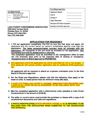 APPLICATION FOR RESIDENCY - Lake Forest Condo Assnbcomb