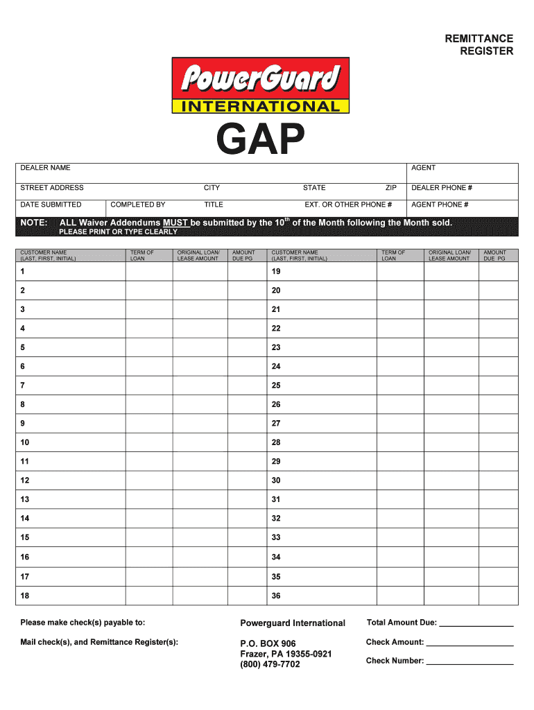 Fillable Online GAP Remittance Form (pdf) PowerGuard International