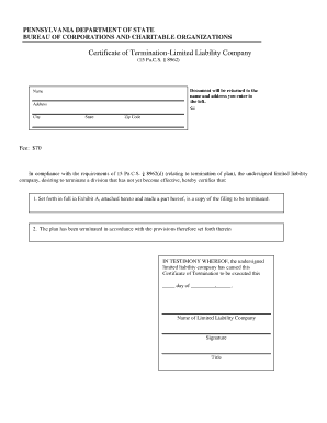 Certificate of candidacy as grade 12 student - Certificate of Termination-Limited Liability Company