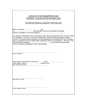 Affidavit of exemption for school vaccination schedules state of texas ...