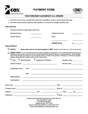 PAYMENT FORM THIS FORM MUST ACCOMPANY ALL ORDERS Payment in full must be submitted with order prior to deadline in order to receive discounted rates