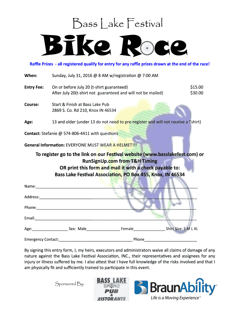 Fillable Online Printable application Bass Lake Festival, Indiana Fax