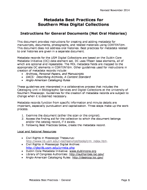 Metadata Best Practices - The University of Southern Mississippi ... - digilib usm