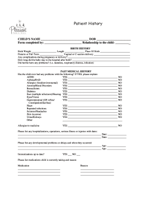 Patient History - Pleasant Pediatrics