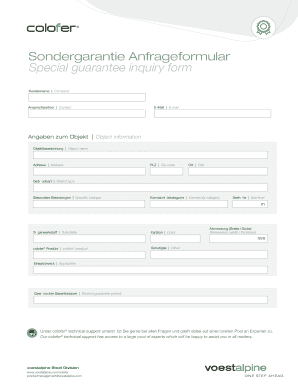 Sondergarantie Anfrageformular Special guarantee