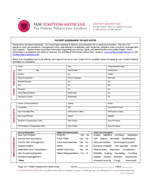 Fillable Online PATIENT ASSESSMENT INTAKE NOTES - SYMPTOM MEDICINE Fax ...