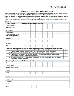 Vision Online Services Patient Registration Form - 1-page-only