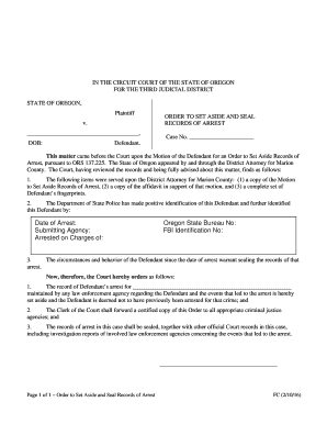 Order to Set Aside and Seal Records of Arrest (PDF) - Oregon State ... - courts oregon